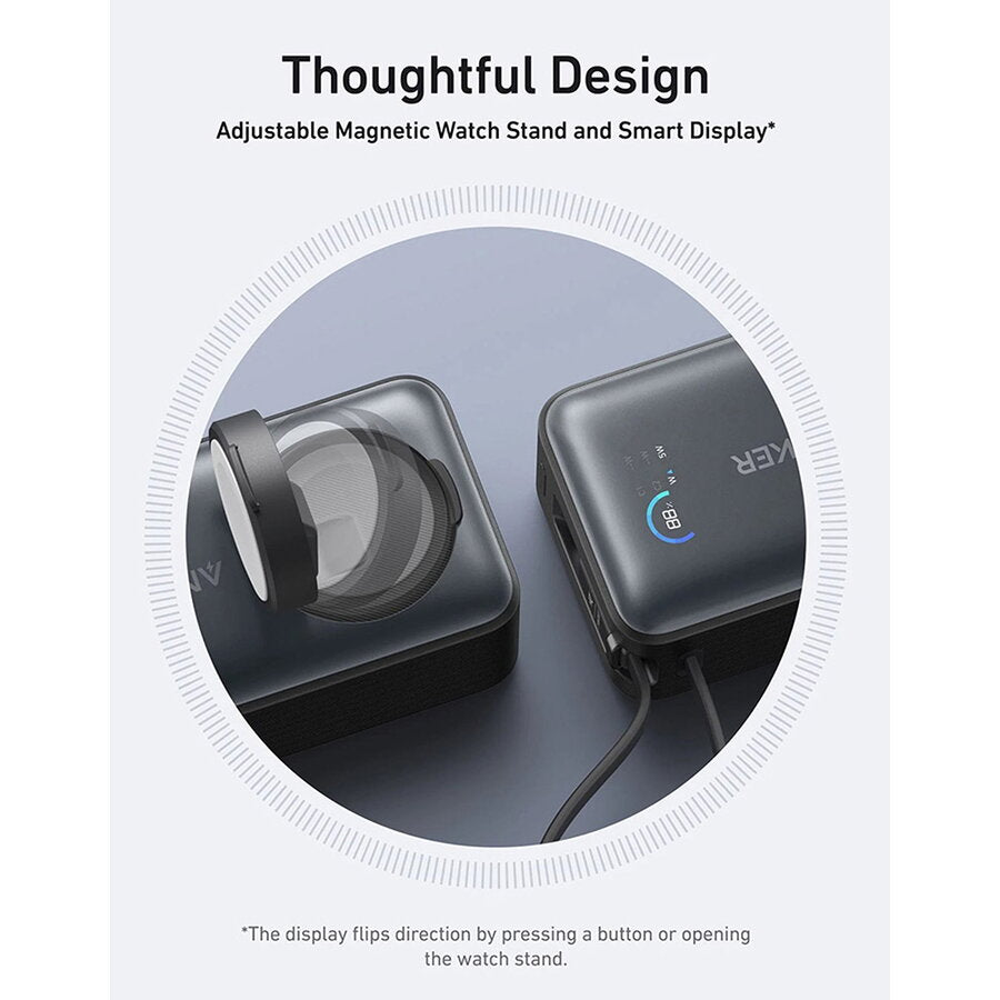 Baterie externa Anker MagGo Apple Watch, 10000 mAh, Ultra-Slim, Qi2 35W, cablu USB-C incorporat negru