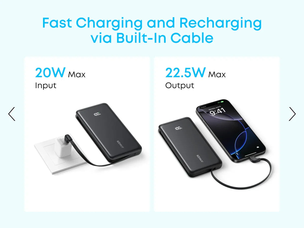 Baterie Externa Anker Zolo 10K 22.5W Cablu USB-C Inclus Alb