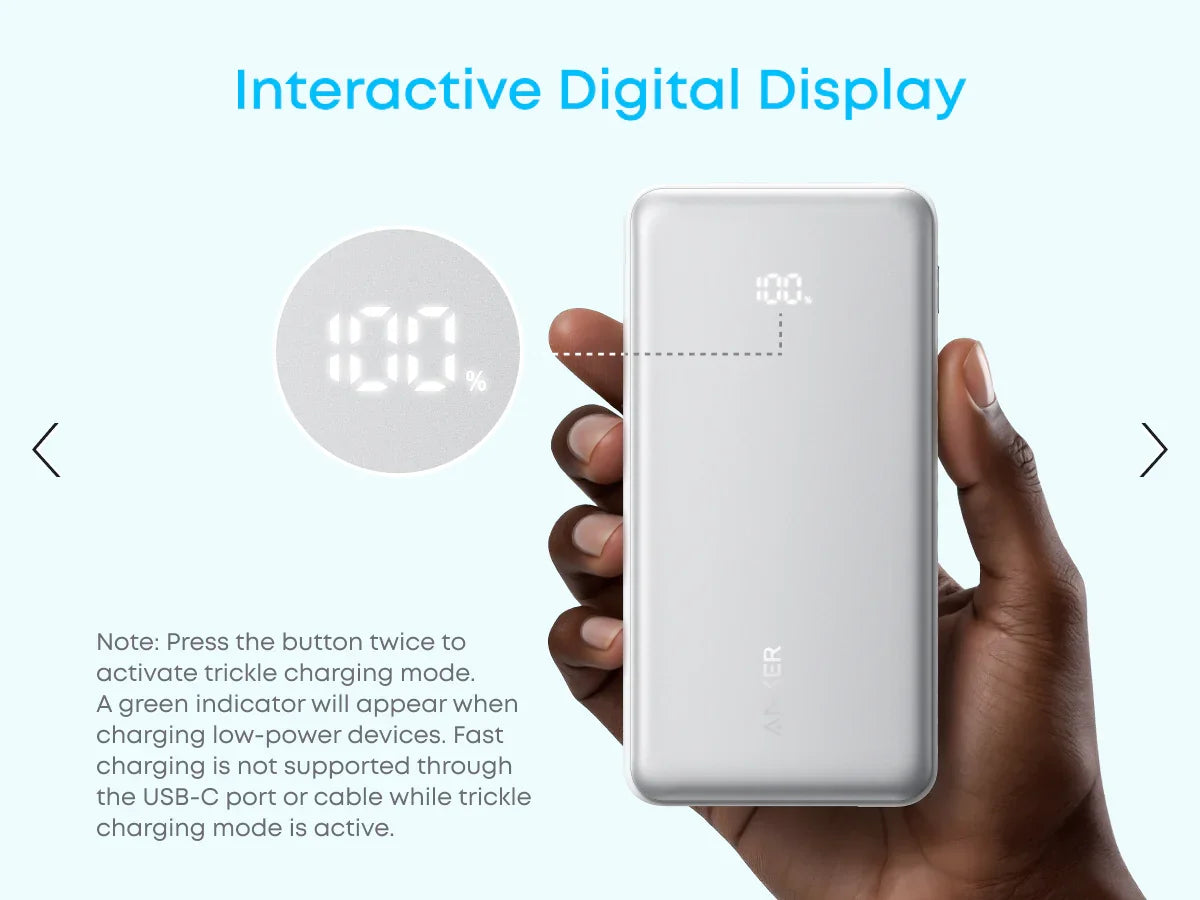 Baterie Externa Anker Zolo 10K 22.5W Cablu USB-C Inclus Alb