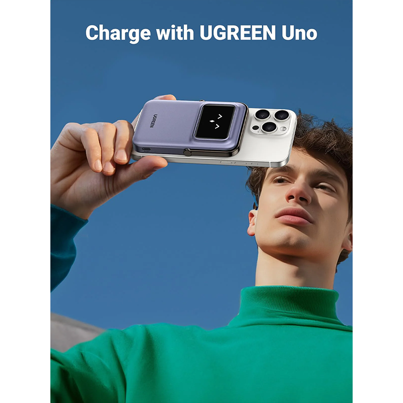 Baterie externa UGREEN UNO Magnetic, 5000mAh, 20W, PD+FQI, USB-C, Gri