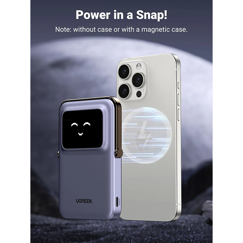 Baterie externa UGREEN UNO Magnetic, 5000mAh, 20W, PD+FQI, USB-C, Gri