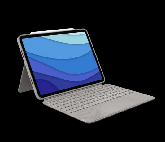 Husa Logitech Combo Touch cu tastatura si trackpad detasabile pentru iPad Pro 11" gen 1-4, US, Gri Nisip - iSTYLE RO