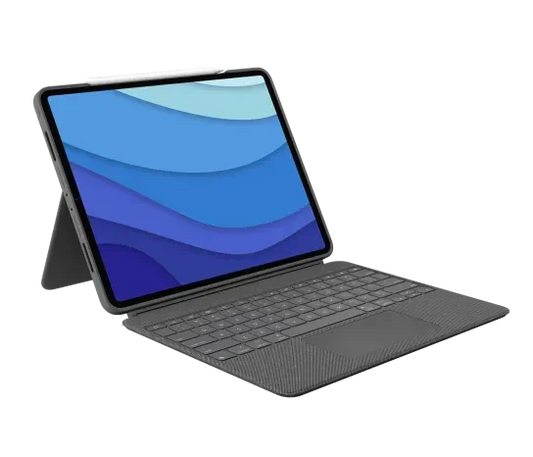 Husa Logitech Combo Touch cu tastatura si trackpad detasabile pentru iPad Pro 12,9" Gen 5 si 6, US, Gri Nisip - iSTYLE RO
