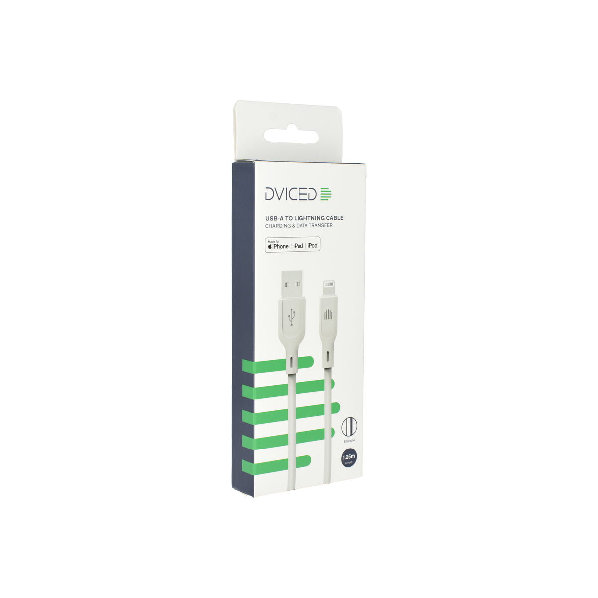 Cablu de date Dviced USB-A la Lightning silicon 1.25m, Alb - iSTYLE RO