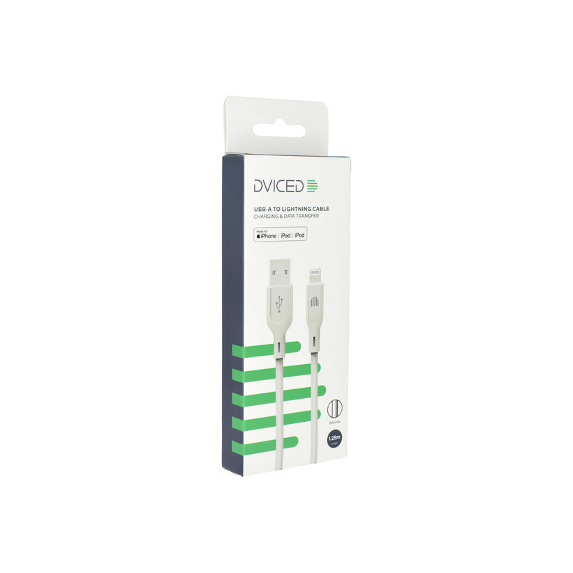 Cablu de date Dviced USB-A la Lightning silicon 1.25m, Alb - iSTYLE RO