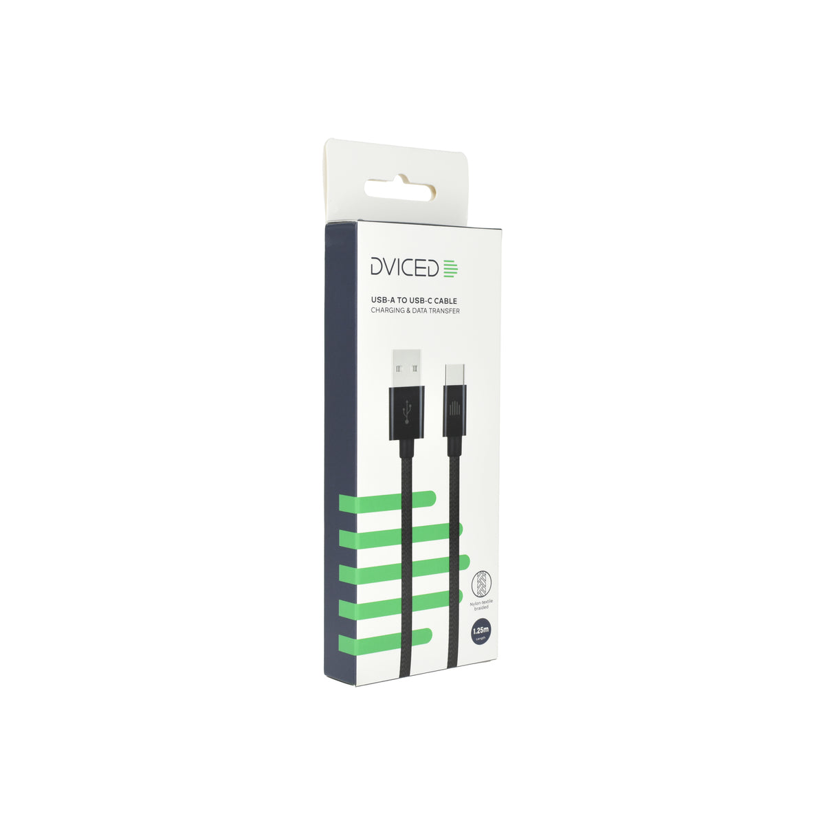 Cablu de date Dviced USB-A la USB-C Nylon Textile 1.25m, Negru - iSTYLE RO