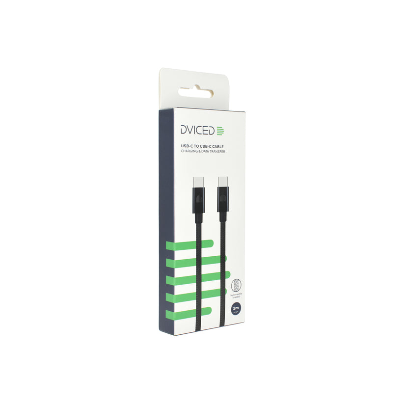 Cablu de date Dviced USB-C la USB-C Nylon Textile 2m, Negru - iSTYLE RO
