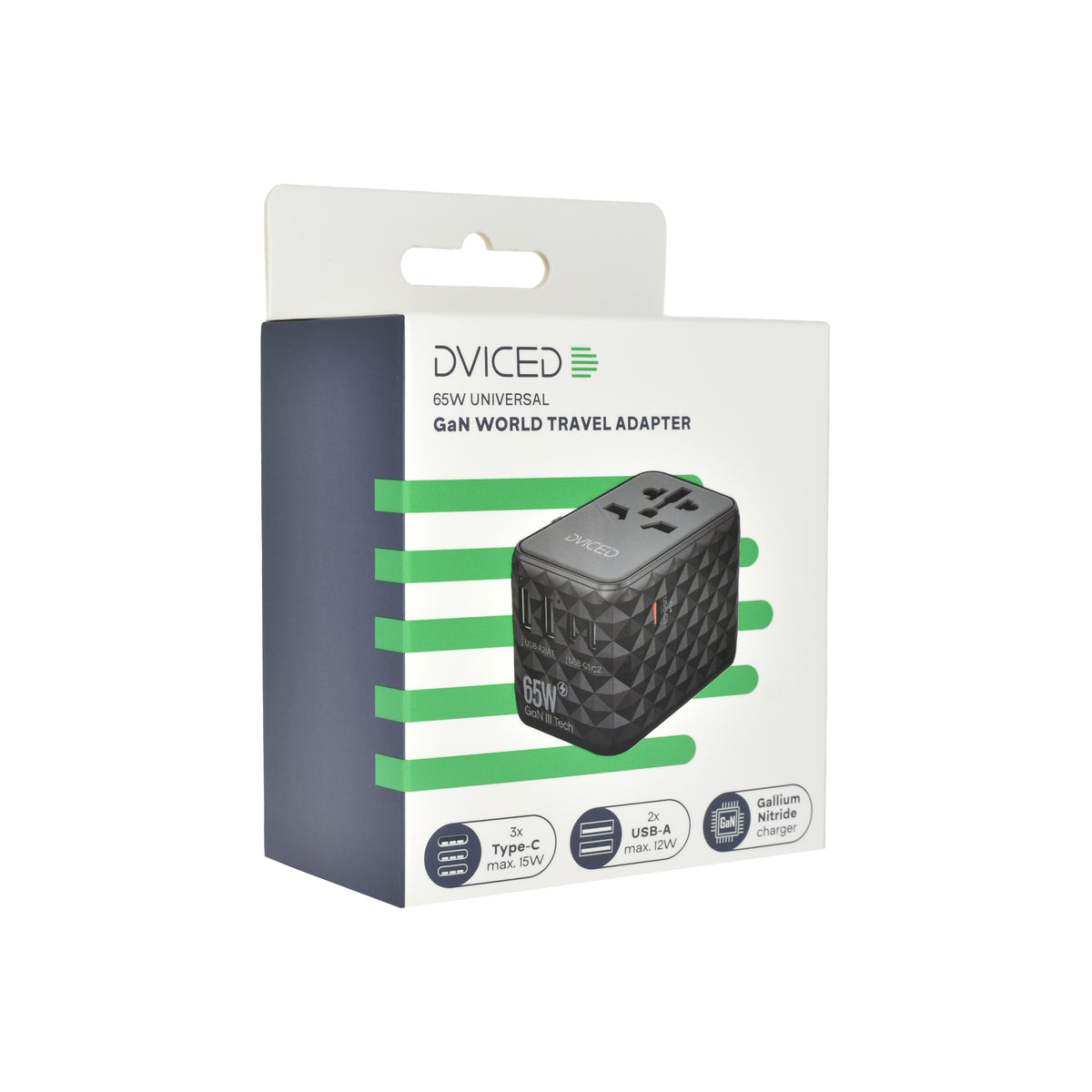 Adaptor incarcator universal priza de calatorie Dviced 65W GaN - Negru - iSTYLE RO
