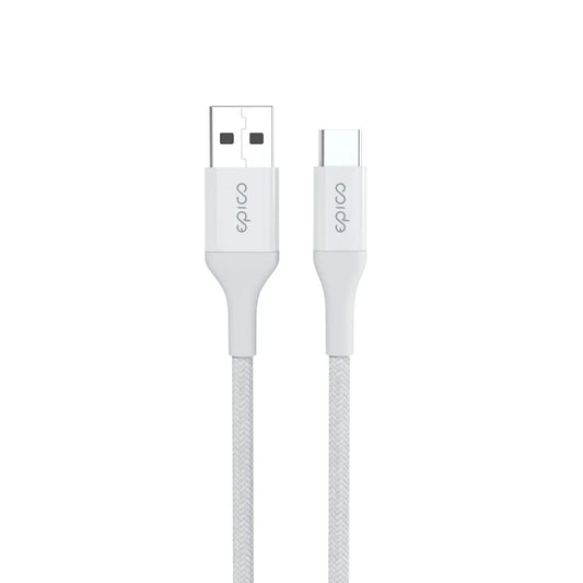 Cablu de date EPICO USB-C la USB-A, Textil, 1.2m, Alb - iSTYLE RO