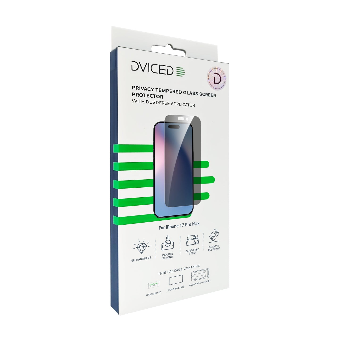 Folie de protectie privacy DVICED din sticlă întărită pentru protecția ecranului, cu aplicator pentru iPhone 17 Pro Max