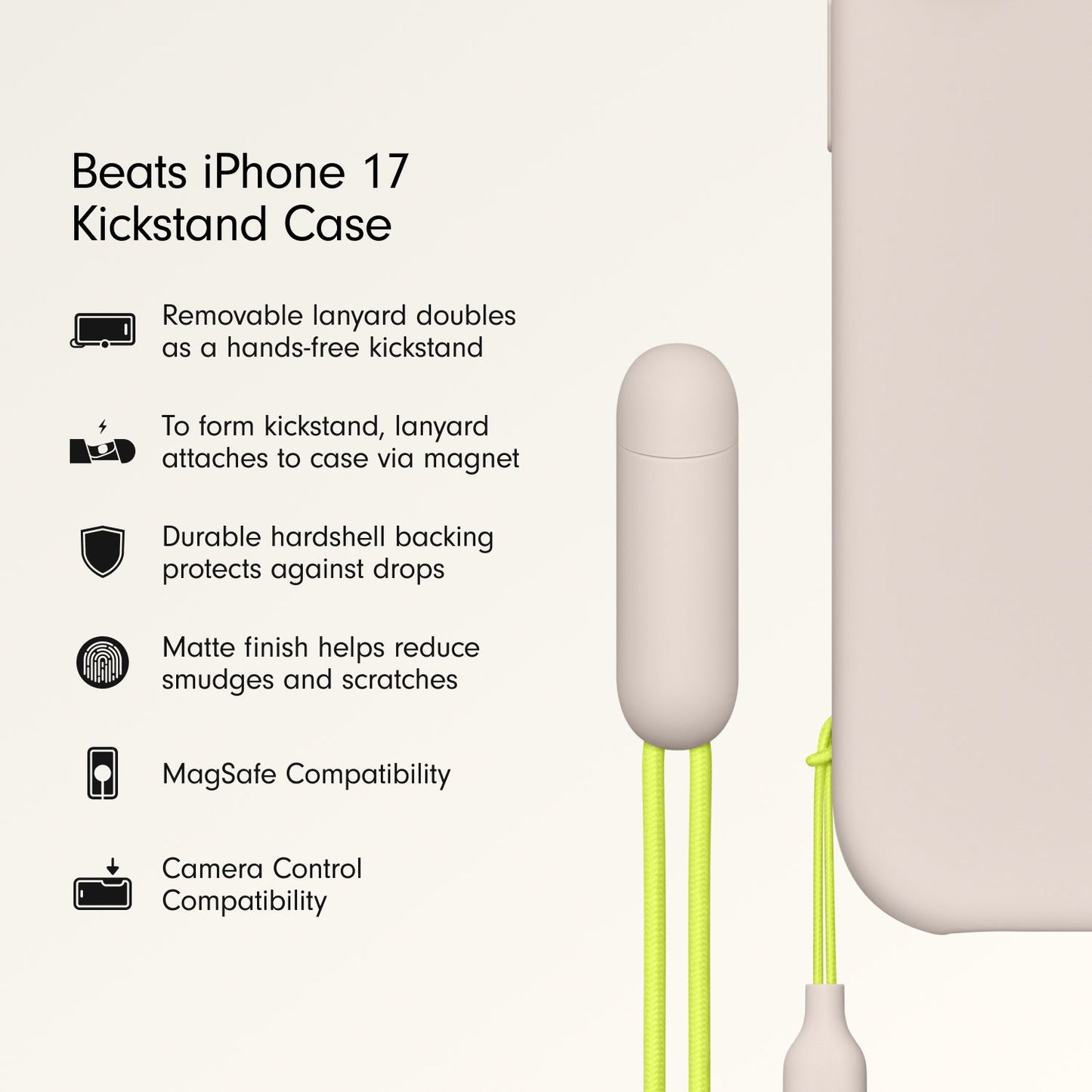 Husa de protectie Apple Beats pentru iPhone 17 cu suport, MagSafe și control al camerei, Lime Stone - iSTYLE RO