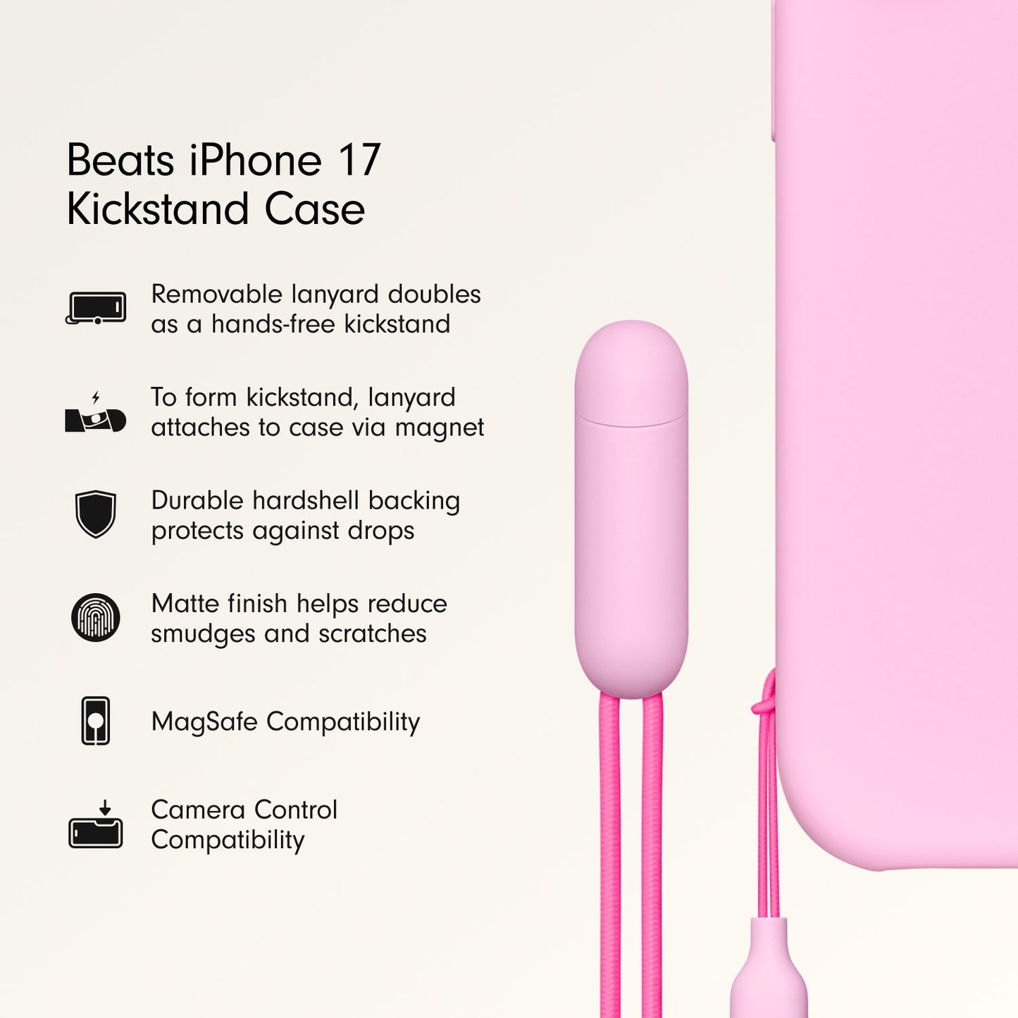 Husa de protectie Apple Beats pentru iPhone 17 cu suport, MagSafe și control al camerei, Pebble Pink - iSTYLE RO