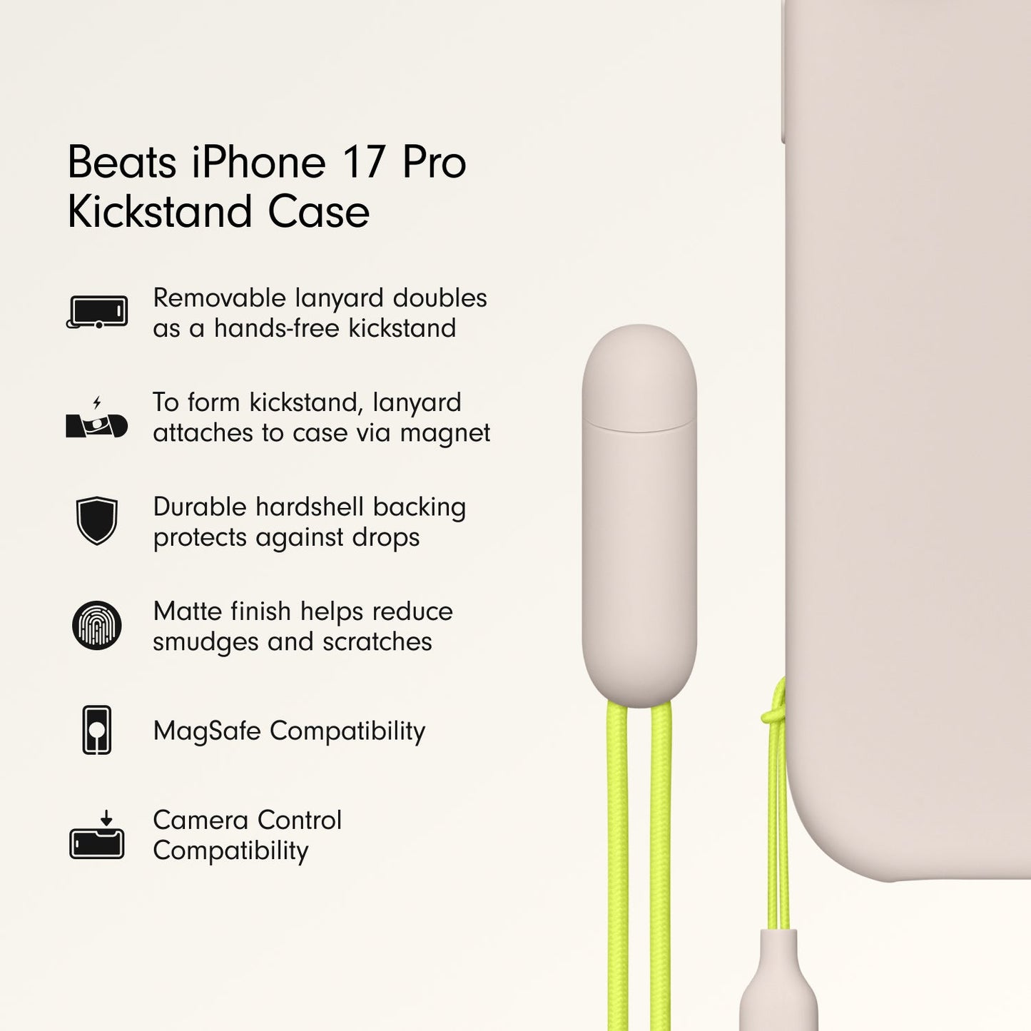 Husa de protectie Apple Beats pentru iPhone 17 Pro cu suport, MagSafe și control al camerei, Lime Stone