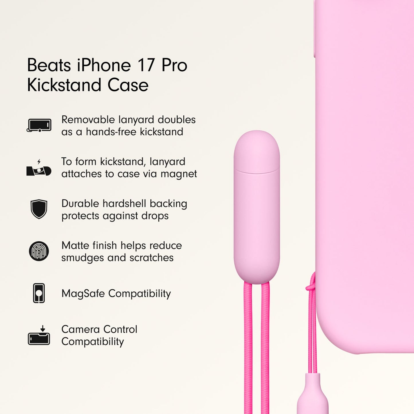 Husa de protectie Apple Beats pentru iPhone 17 Pro cu suport, MagSafe și control al camerei, Pebble Pink