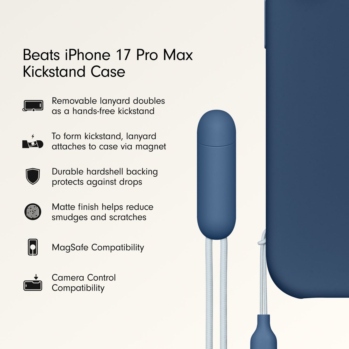 Husa de protectie Apple Beats pentru iPhone 17 Pro Max cu suport, MagSafe și control al camerei, Bedrock Blue