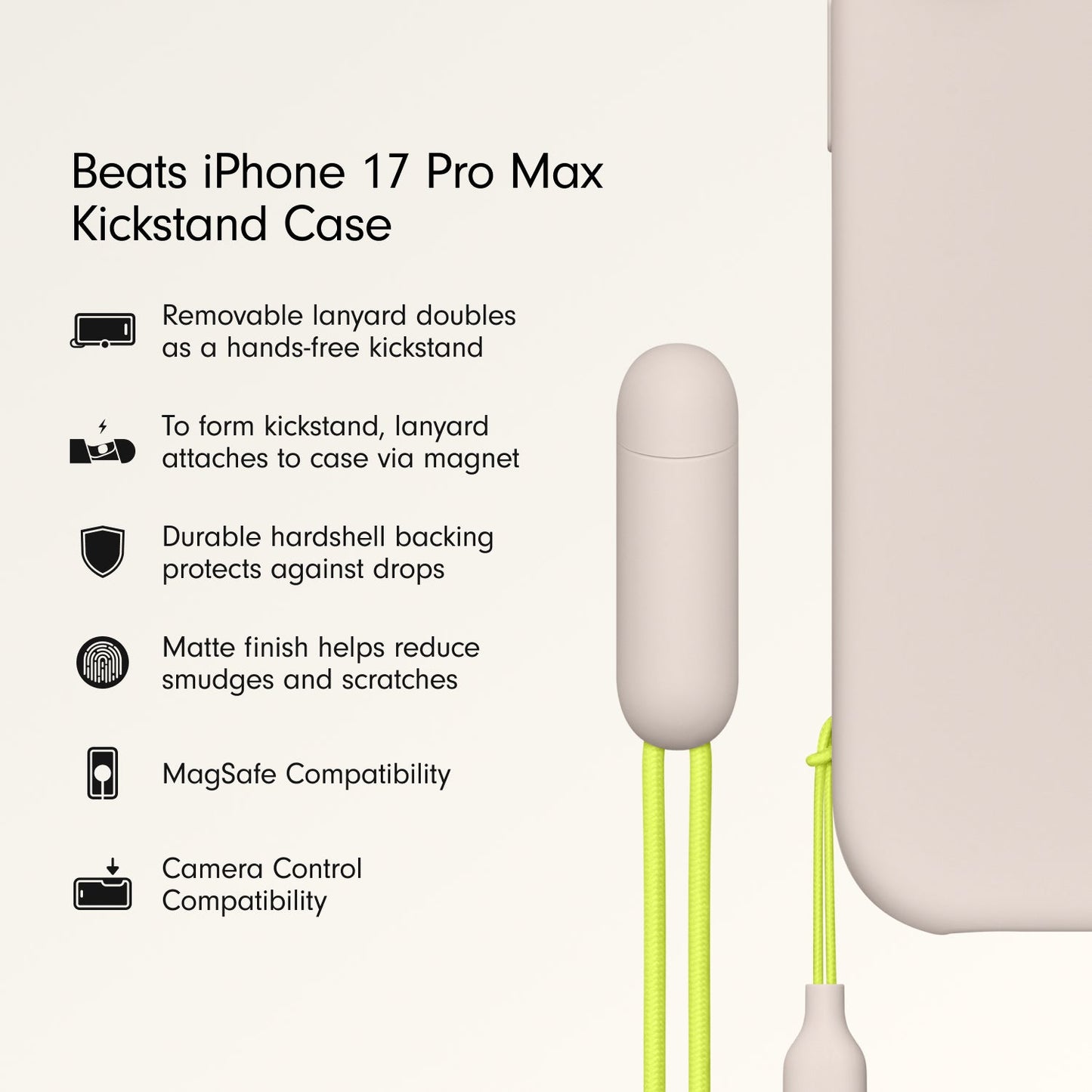 Husa de protectie Apple Beats pentru iPhone 17 Pro Max cu suport, MagSafe și control al camerei, Lime Stone