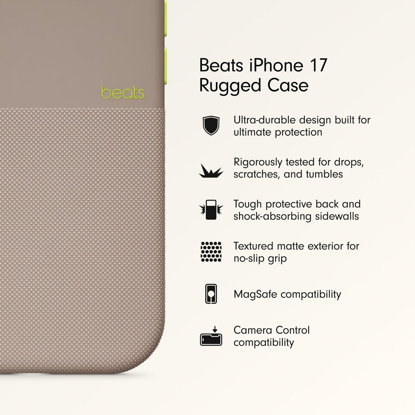 Husa de protectie Apple Beats Rugged pentru iPhone 17 cu MagSafe și control al camerei, Alpine Gray