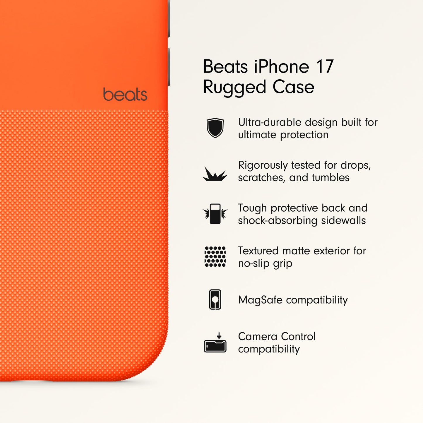 Husa de protectie Apple Beats Rugged pentru iPhone 17 cu MagSafe și control al camerei, Sierra Orange