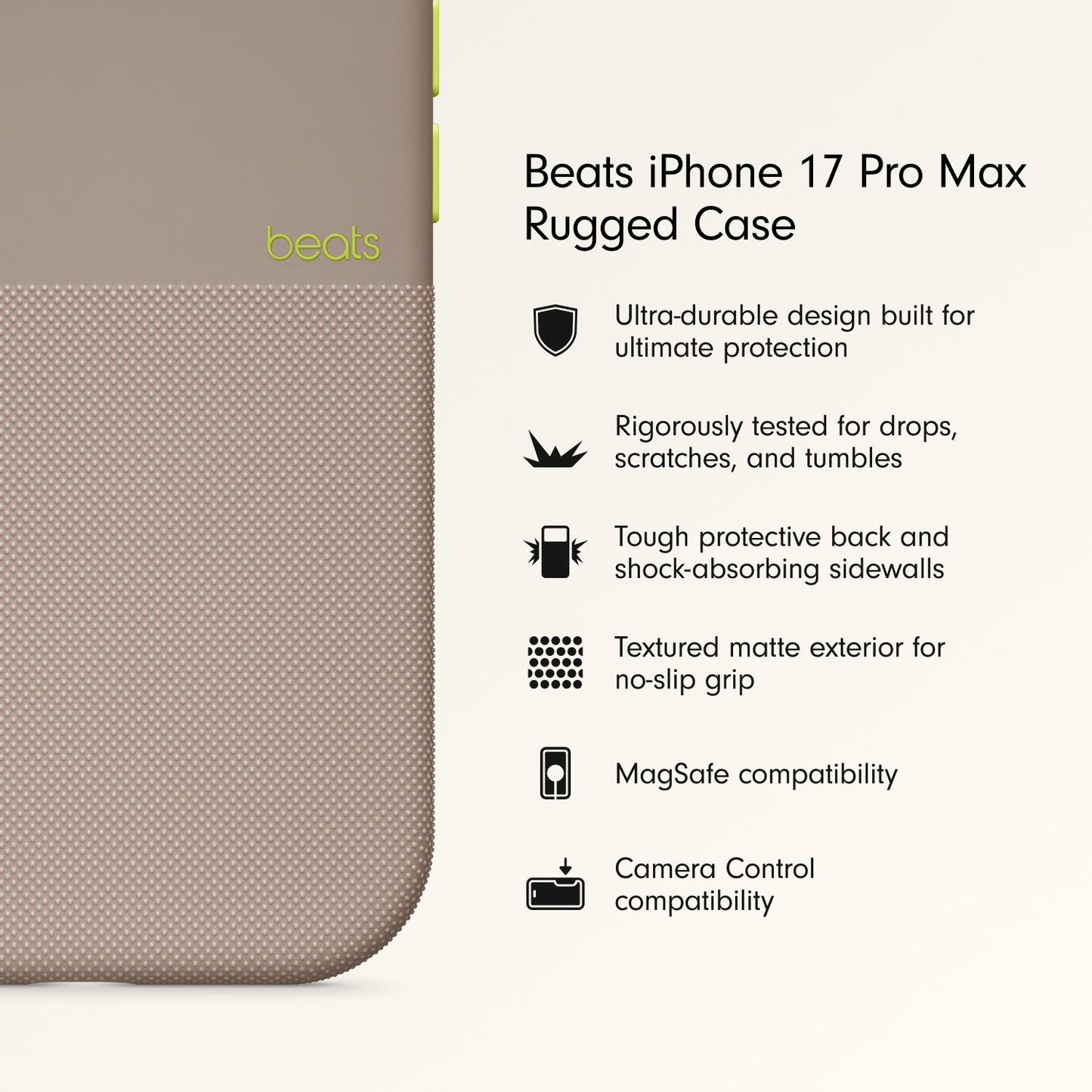 Husa de protectie Apple Beats Rugged pentru iPhone 17 Pro Max cu MagSafe și control al camerei, Alpine Gray