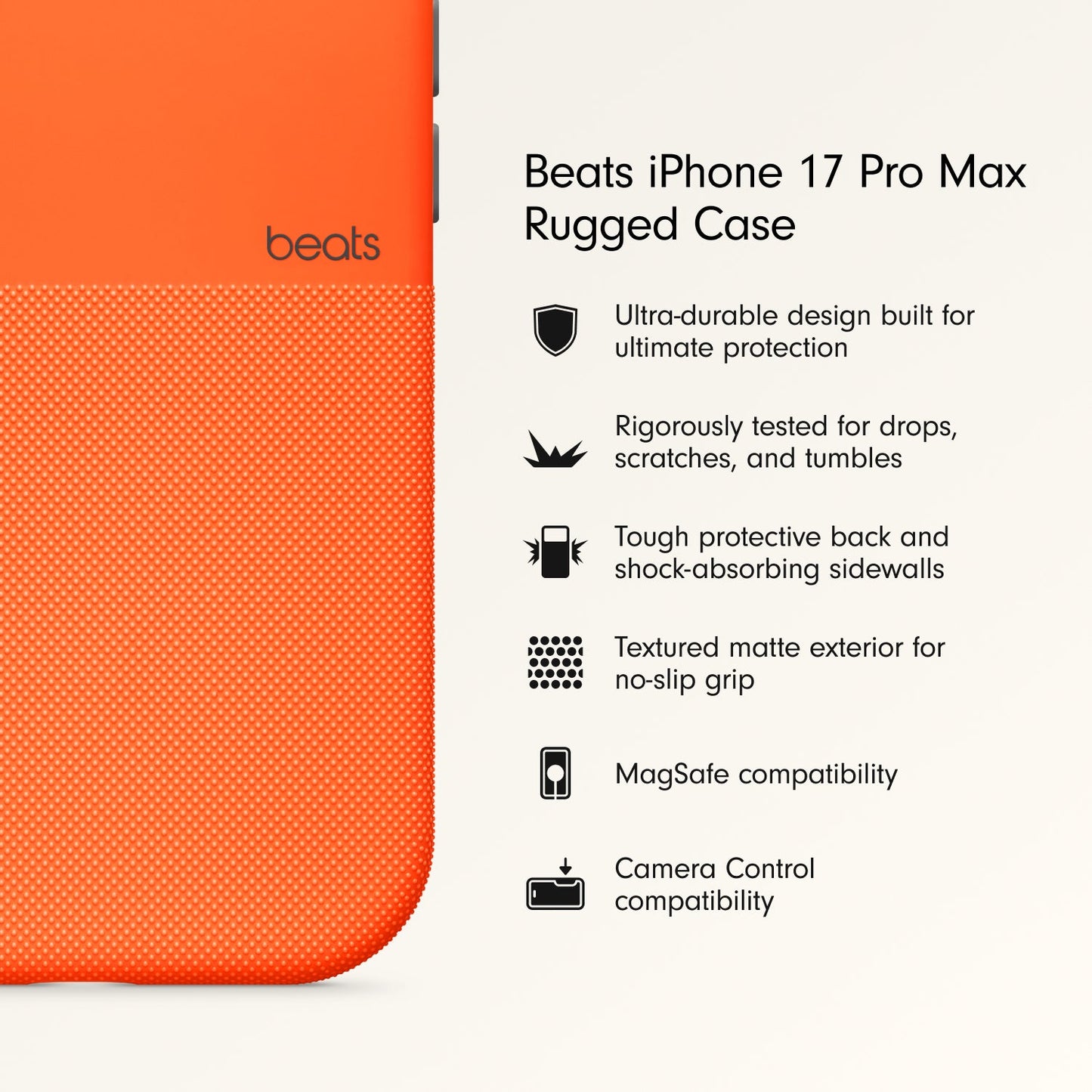 Husa de protectie Apple Beats Rugged pentru iPhone 17 Pro Max cu MagSafe și control al camerei, Sierra Orange