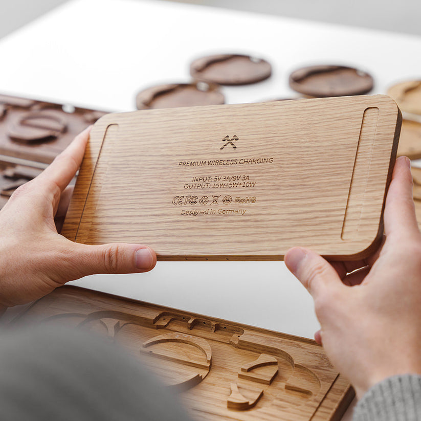 Statie de incarcare Woodcessories MultiPad Wireless 3in1, Oak/Fabric - iSTYLE RO