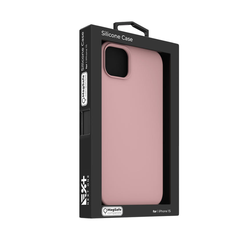 Husa de protectie NEXT ONE cu MagSafe pentru iPhone 15, Silicon, Roz - iSTYLE RO
