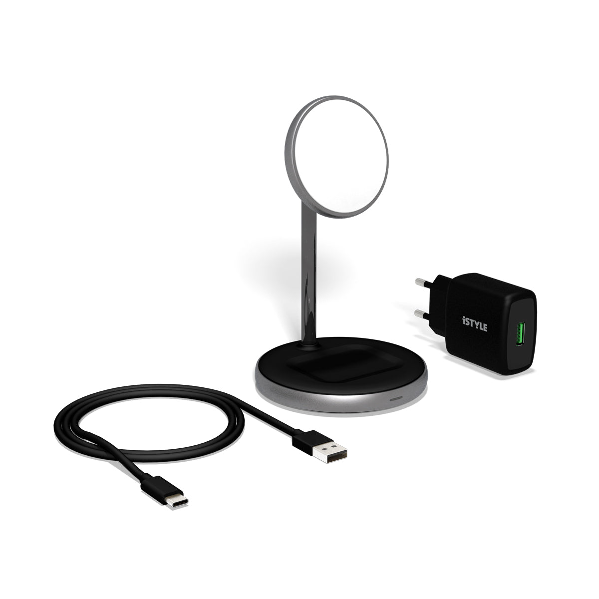 Incarcator iSTYLE Magnetic 2in1 Wireless, compatibil MagSafe, 15W/10W/7,5W + 18W QC, Negru - iSTYLE RO