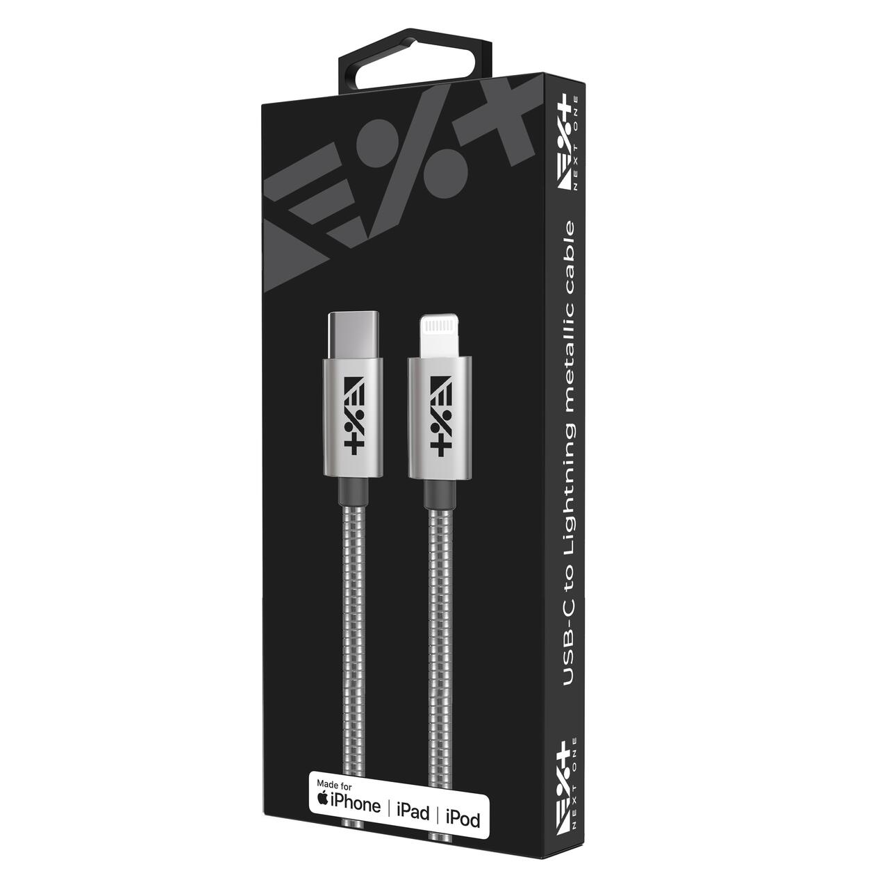Cablu de date NEXT ONE USB-C - Lightning, Metalic, Silver (1,2m) - iSTYLE RO