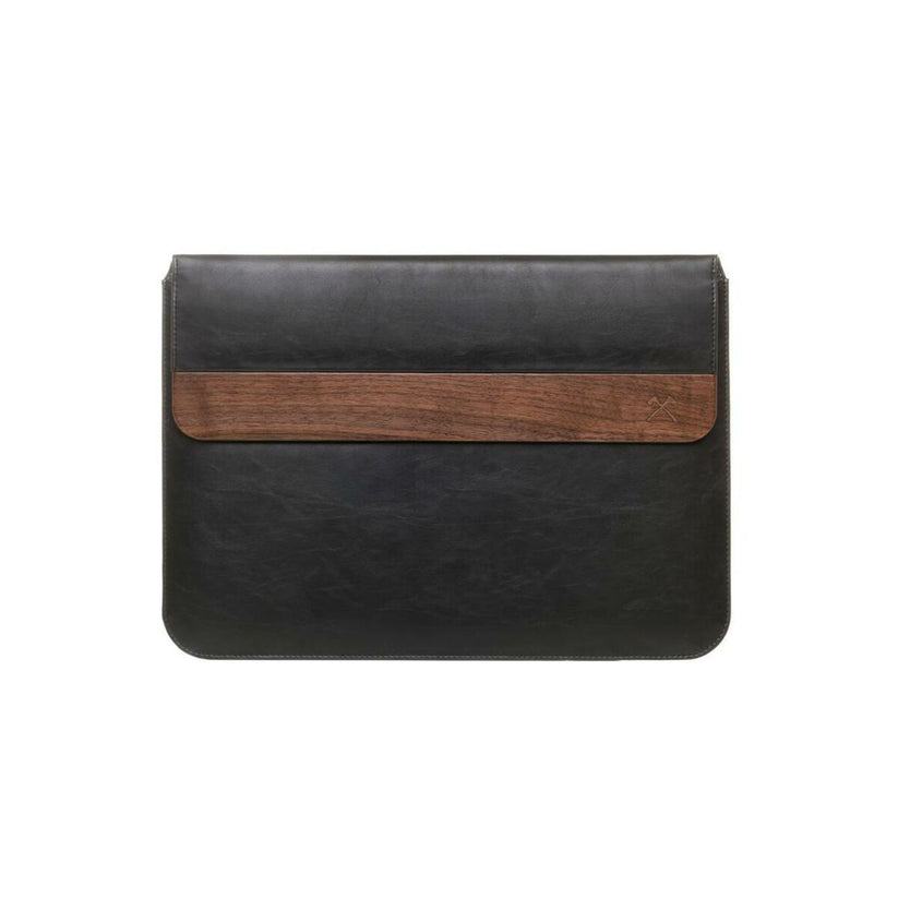 Husa de protectie Woodcessories EcoPouch pentru Macbook Air (2018) / 13 Pro, Walnut / Black Leather (vegan) - iSTYLE RO