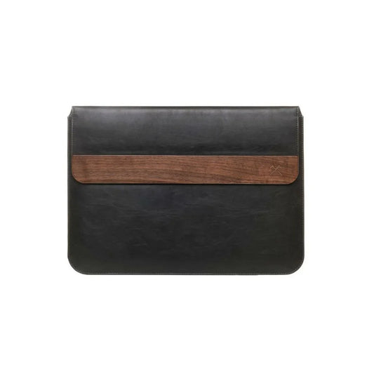 Husa de protectie Woodcessories EcoPouch pentru Macbook Air (2018) / 13 Pro, Walnut / Black Leather (vegan) - iSTYLE RO