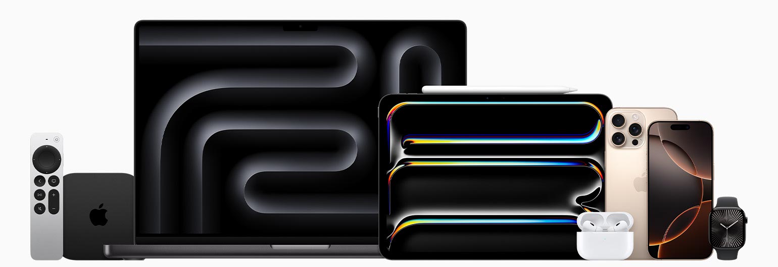 Apple termékpaletta: MacBook, iPhone, iPad, Apple Watch, Apple TV és AirPods