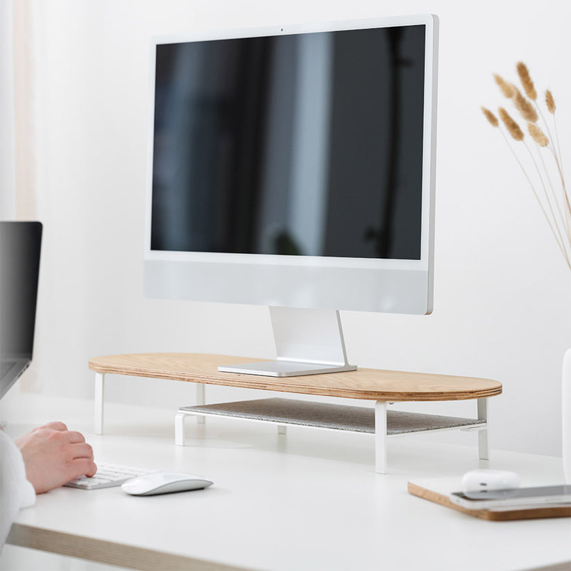 Stand cu raft Woodcessories pentru monitor Oak/White - iSTYLE RO