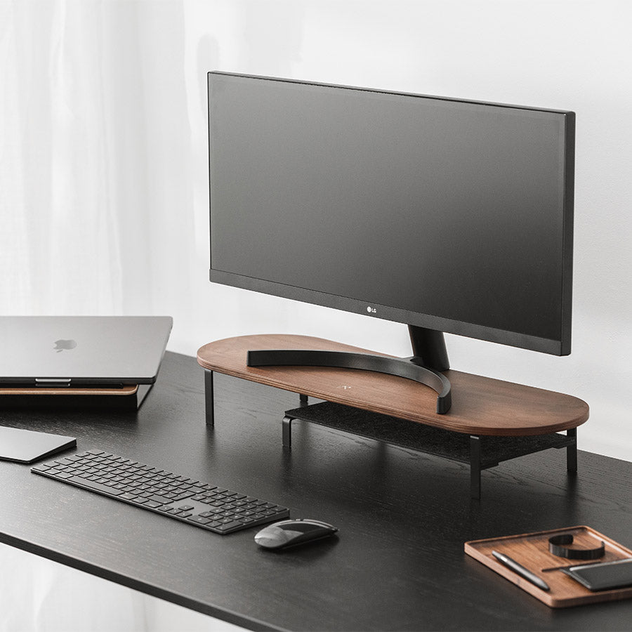 Stand cu raft Woodcessories pentru monitor Walnut/Black - iSTYLE RO