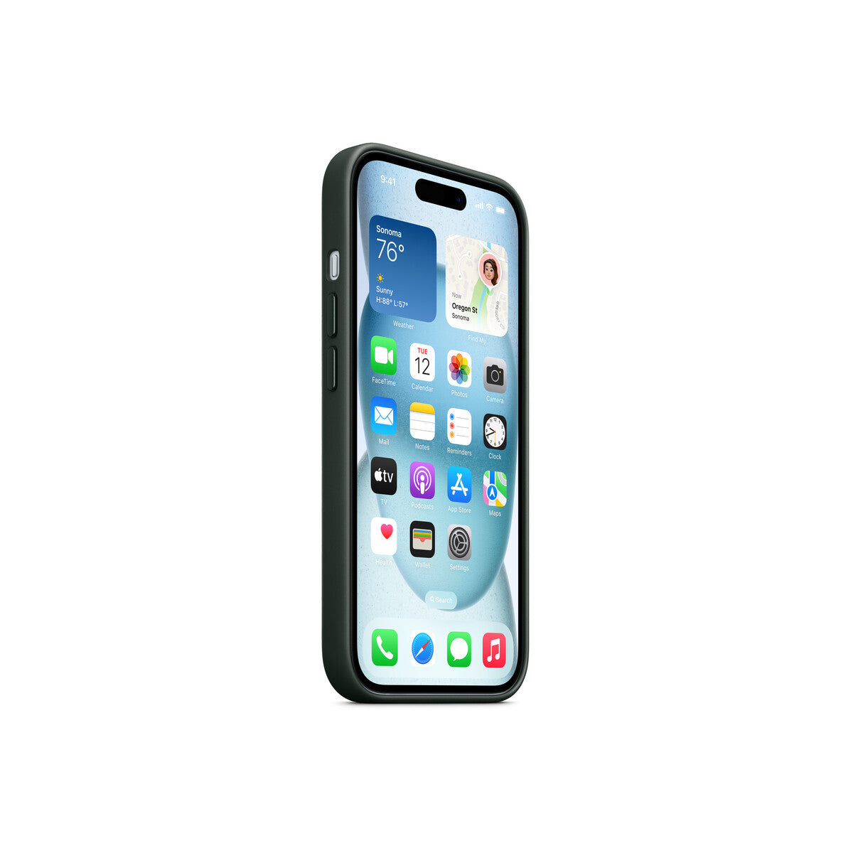 Husa de protectie Apple FineWoven cu MagSafe pentru iPhone 15, Evergreen - iSTYLE RO