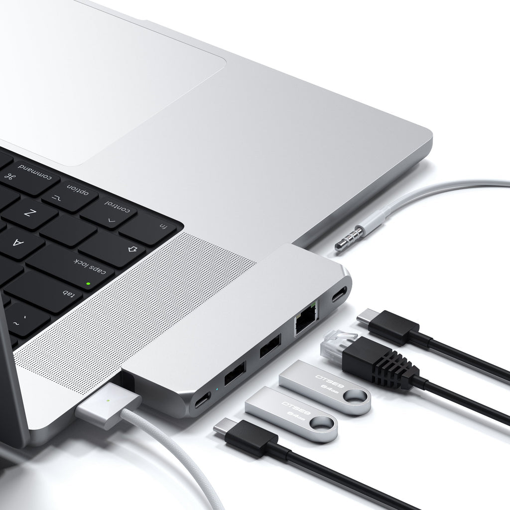 Adaptor Satechi Aluminium Pro Hub Mini (1xUSB4 96W,, 2 x USB-A 3.0, 1xEthernet, 1xUSB-C, 1xAudio) - Silver - iSTYLE RO