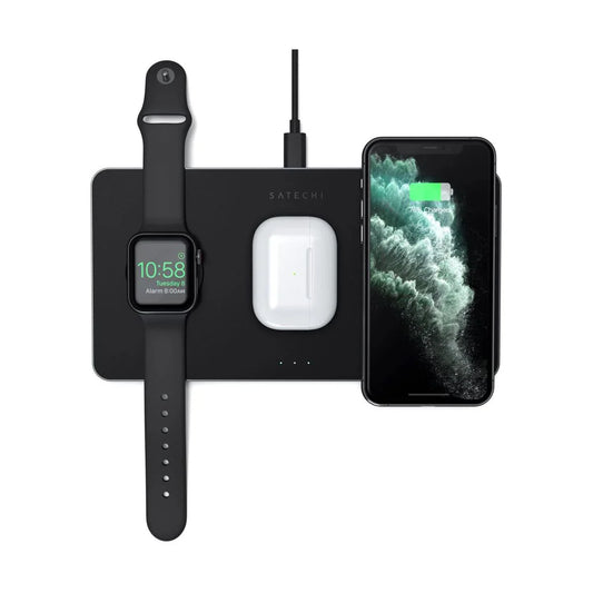 Incarcator Satechi Trio Wireless Charging Pad pentru Apple Watch, Airpods, iPhone, Negru - iSTYLE RO