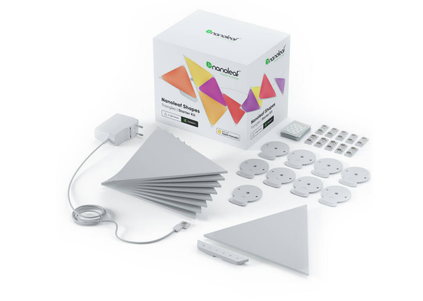 Kit panouri luminoase LED modulare inteligente Nanoleaf Shapes Triangles Starter Kit, RGBW, Wi-FI, 720 lm, senzor muzica, 9 panouri - iSTYLE RO