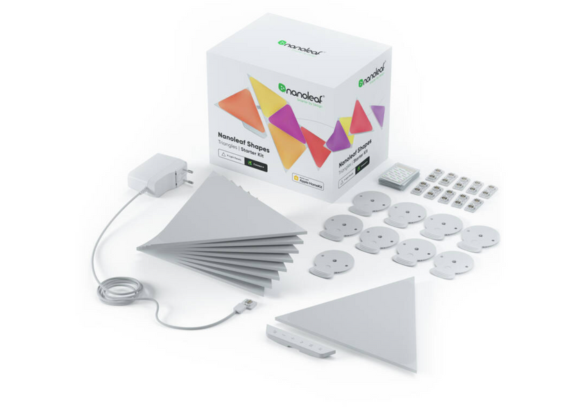 Kit panouri luminoase LED modulare inteligente Nanoleaf Shapes Triangles Starter Kit, RGBW, Wi-FI, 720 lm, senzor muzica, 9 panouri - iSTYLE RO