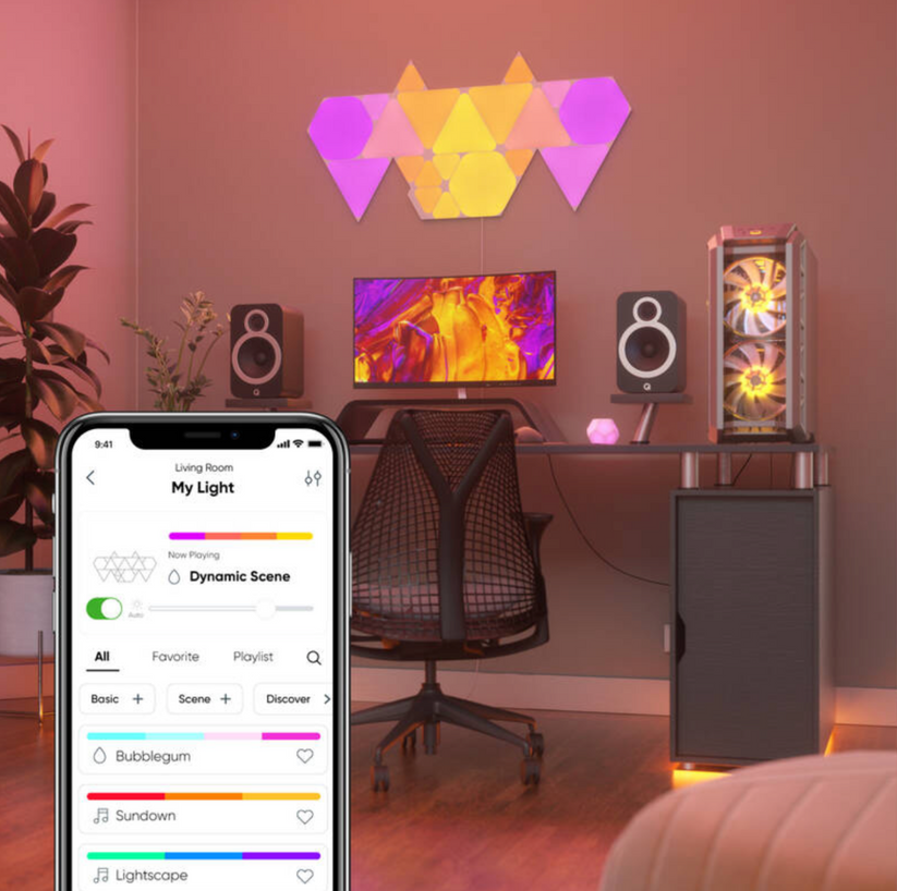 Kit panouri luminoase LED modulare inteligente Nanoleaf Shapes Triangles Starter Kit, RGBW, Wi-FI, 720 lm, senzor muzica, 9 panouri - iSTYLE RO