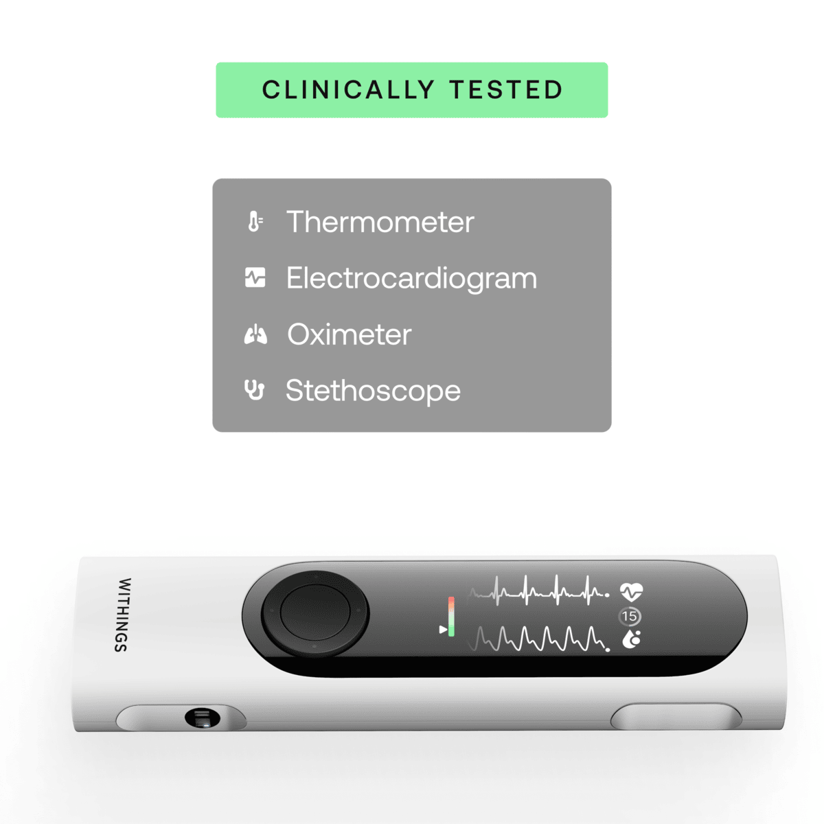 Withings Beam-O - Dispozitiv MultiScan 4 in 1 de evaluare a sanatatii (termometru, EKG, SPO2, stetoscop digital) - iSTYLE RO