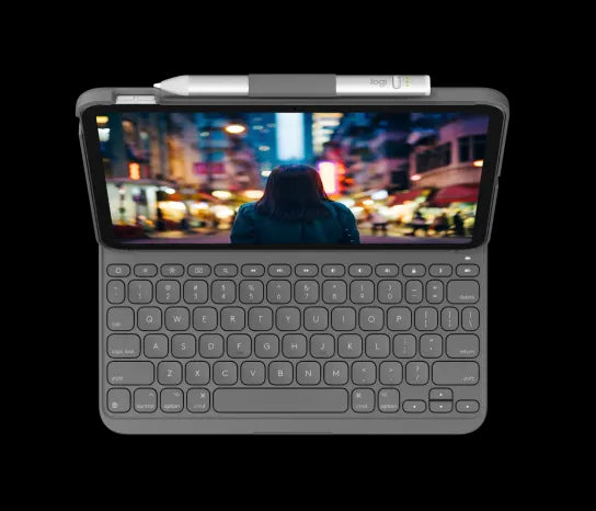 Husa cu tastatura Logitech Slim Folio pentru iPad 10, US, Gri - iSTYLE RO