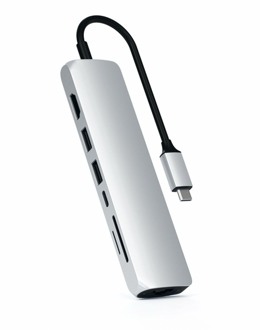 Adaptor Satechi Aluminium Type-C Slim Multiport (1xHDMI 4K,2x USB-A,1x SD,1x Ethernet) - Silver - iSTYLE RO