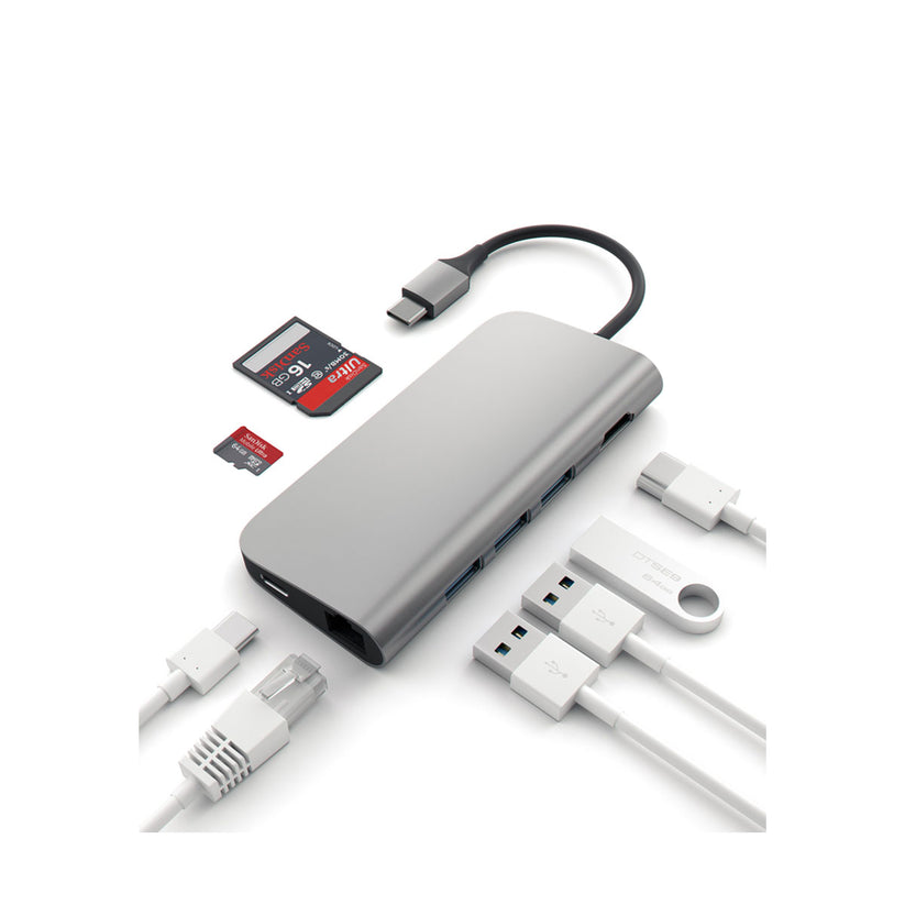 Satechi Aluminium TYPE-C Multi-Port Adapter (HDMI 4K,3x USB 3.0,MicroSD,Ethernet), Space Grey - iSTYLE RO