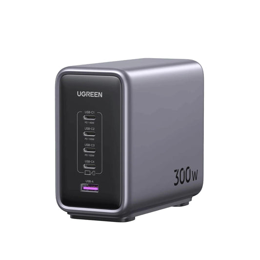 Adaptor priza UGREEN Nexode, 300W GaN, 4x USB-C, 1x USB-A, Gri/Negru