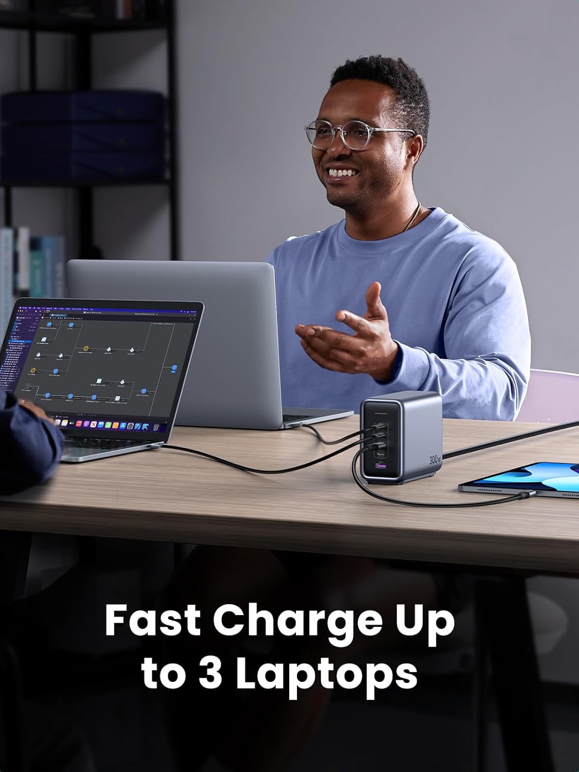 Adaptor priza UGREEN Nexode, 300W GaN, 4x USB-C, 1x USB-A, Gri/Negru