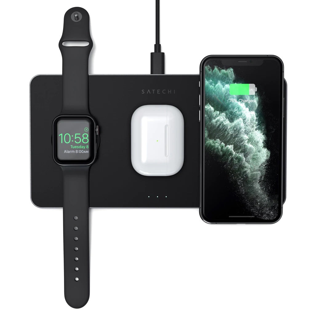Incarcator Satechi Trio Wireless Charging Pad pentru Apple Watch, Airpods, iPhone, Negru - iSTYLE RO