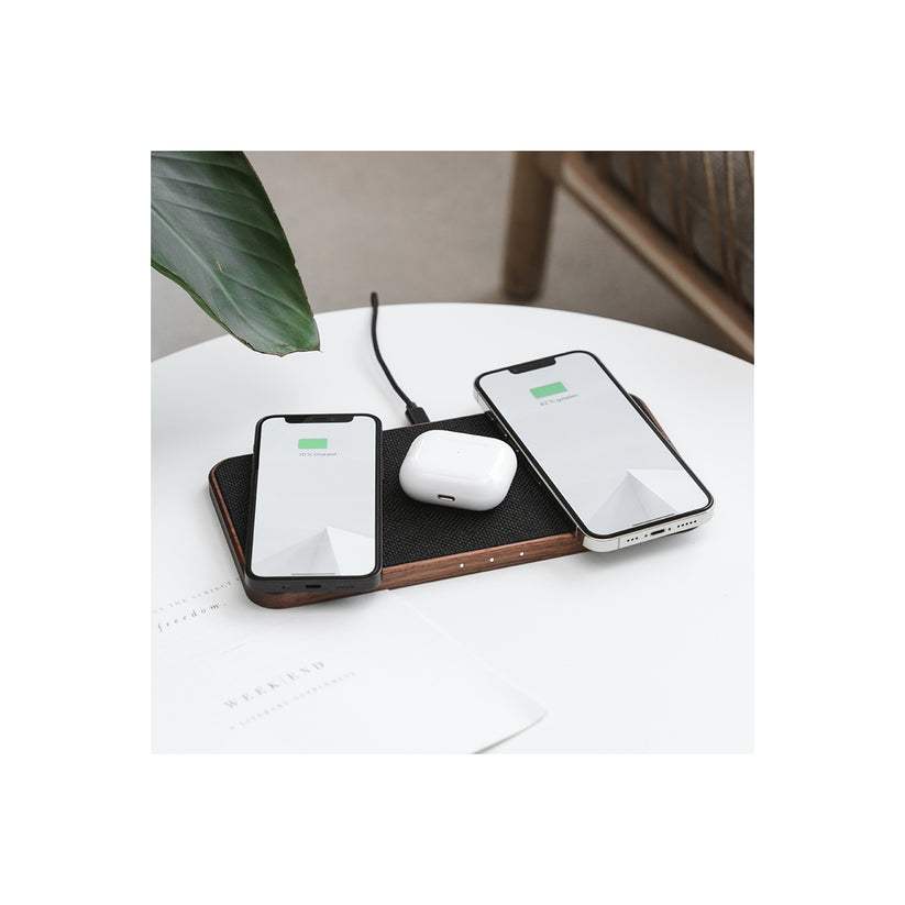 Statie de incarcare Woodcessories MultiPad Wireless 3in1, Walnut/Fabric - iSTYLE RO