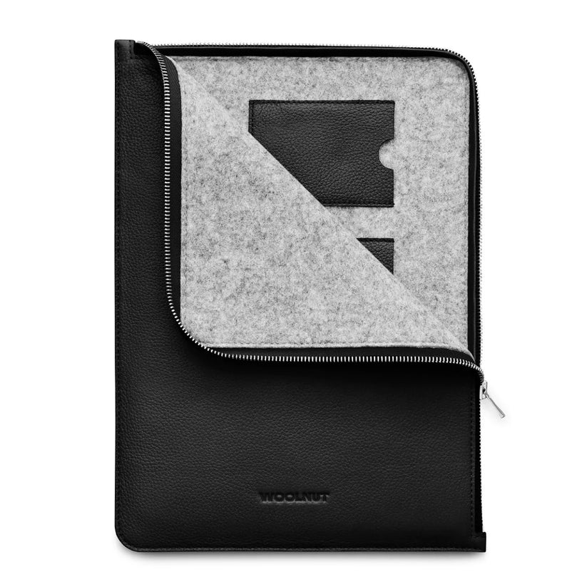 Husa de protectie Woolnut Folio pentru MacBook Pro (13" si 14"), MacBook Air 13", Piele, Negru - iSTYLE RO