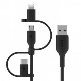 Cablu de date Belkin Universal (Lightning/Micro-USB/USB-C la USB-A), 1m, Negru