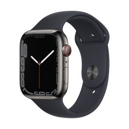 Apple Watch 7 GPS + Cellular, 45mm Graphite Stainless Steel Case, Midnight Sport Band - Regular
